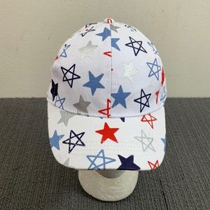 Baseball Hat Girls Size 4-6 Kids White Red Blue Stars Strapback Cap Gertex
